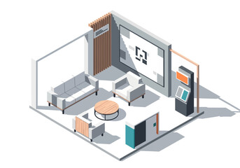 Obraz premium Modern office interior design with meeting area and digital display