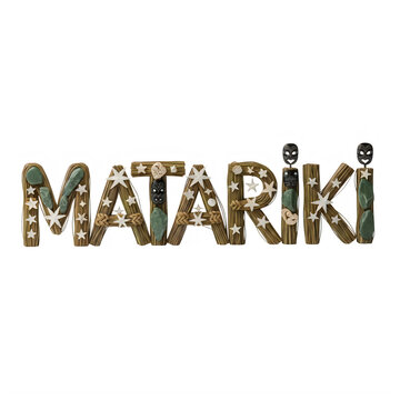 A colorful matariki sign with a natural pattern isolated on transparent background