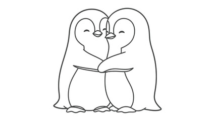 Obraz premium Cuddly penguin couple embracing: The embrace of love is shown through an illustration of two penguins. Showing affection and connection.