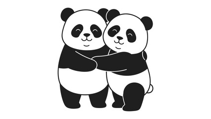 Affectionate Panda Hug: Two adorable panda bears in a loving embrace, embodying the spirit of friendship and tenderness. The image evokes a sense of warmth, companionship. © AJM