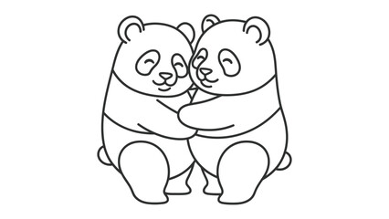 Obraz premium Harmony Hug: Two adorable panda bears embrace in a tender hug, showcasing a scene of affection and unity. perfect for illustrations about love, friendship, or global collaboration.