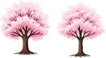 Obraz premium Pink cherry blossom trees vector illustration isolated on white background spring sakura floral tree nature decorative landscape design element