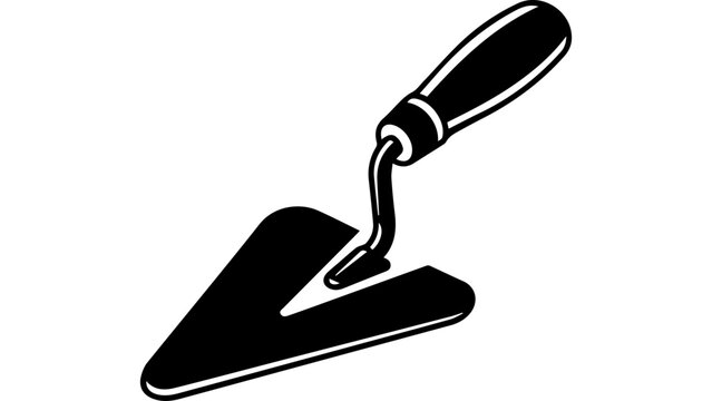 Black and white masonry trowel silhouette icon vector illustration, construction hand tool symbol for building, renovation, contractor logo, web and app UI
