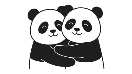 Fototapeta premium Pandas in Love: Two adorable pandas share a loving embrace, hearts symbolizing their affection, embodying the warmth of love and friendship.