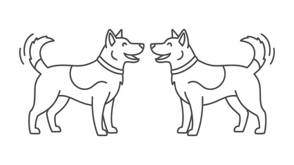 Friendly Husky Companions: Two smiling husky dogs, their tails wagging with delight, stand facing each other, epitomizing the spirit of friendship and canine connection.  © Abdul