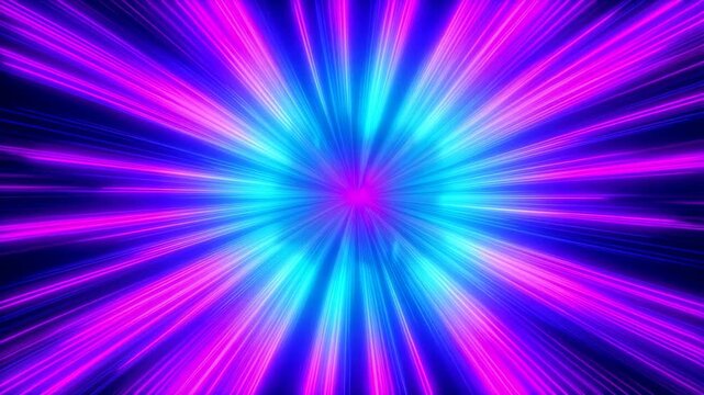 Vibrant abstract light burst with blue and pink rays radiating outward. Dynamic visual effect for creative projects and digital media