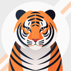 Obraz premium Illustration of a Fierce Tiger Face with Bold Stripes and Intense Gaze