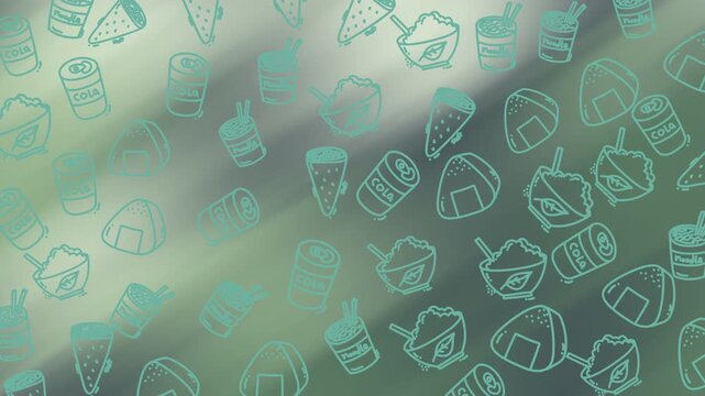 Vibrant teal background with a seamless doodle pattern of dessert icons including ice cream donut and pizza for food themed projects