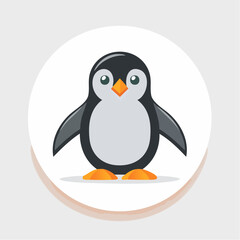 Fototapeta premium Adorable Flat Vector Illustration of a Cute Cartoon Penguin Standing in a White Circular Icon. Perfect for Apps, Websites, or Educational Content