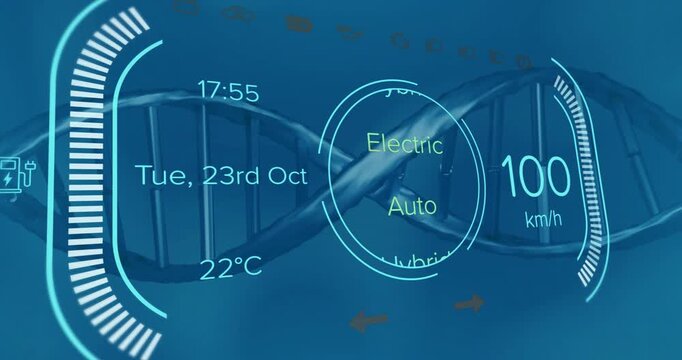 HUD updating as vehicle accelerating, cycling drive-mode, climbing speed gauge, showing status