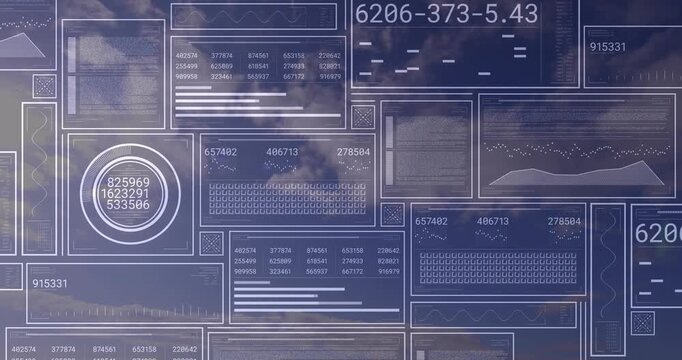 Translucent HUD appearing, panels updating with numeric grids and mini charts showing telemetry