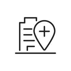 Fototapeta premium Medical Location Line Icon – Hospital Map Pin Editable Vector