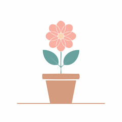 Naklejka premium A single pink flower in a terracotta pot on a white background