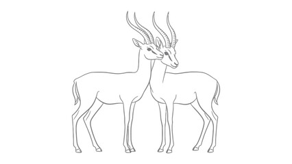 Fototapeta premium Twin Antelope Embrace: A tender moment captured as two antelopes share a gentle embrace. The fine line illustration highlights their graceful forms.