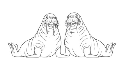 Dual Walruses: Two imposing walruses are illustrated side by side, creating a symmetrical spectacle, their tusks prominently displayed. © mahmuda428