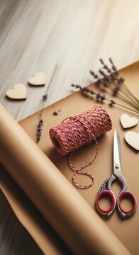 Sewing Supplies on Brown Craft Paper.