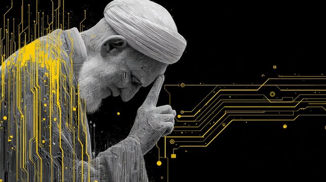 Uplifting prayers: the role of leadership in shia islam. Smart technology. A solemn ayatollah in prayer among devoted followers. Digital intelligence. Human partnership.