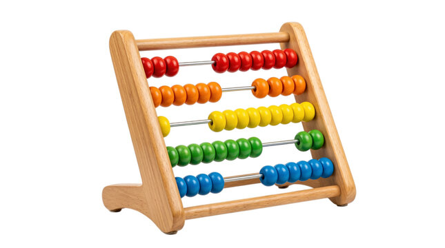 A wooden abacus with colorful beads isolated on transparent background