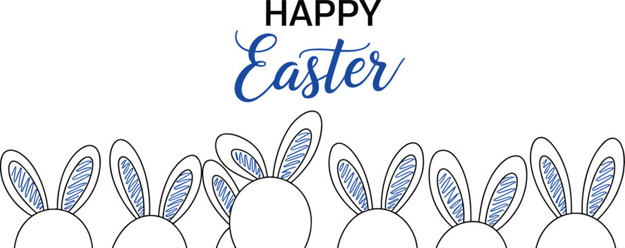 Happy easter greeting with blue and white bunny ears easter bunny