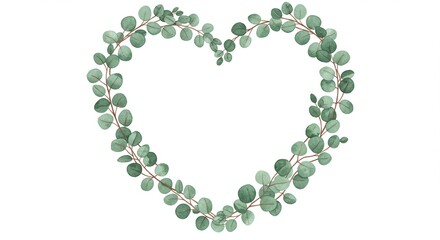 Heart shaped eucalyptus leaf wreath on white background symbolizing love and nature