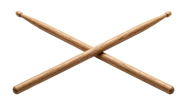 Two brown drumsticks crossed over each other isolated on transparent background