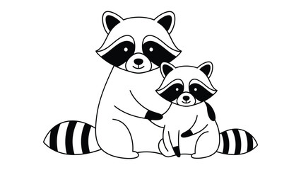 Obraz premium Playful Raccoons: A tender illustration depicts a parent raccoon and its offspring, sharing a moment of affection and companionship.