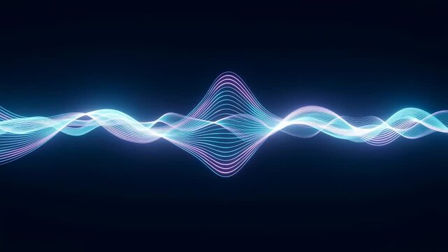 Abstract sound wave animation with vibrant blue and pink colors. Visual representation of audio frequencies and digital sound technology