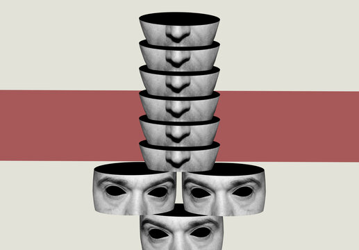 Collage art in surrealism style with a head of a man