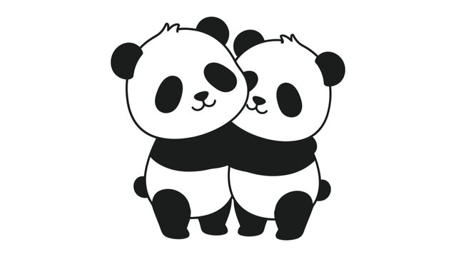 Panda Bear Hug: Two panda hugging, depicted with soft lines on simple background.