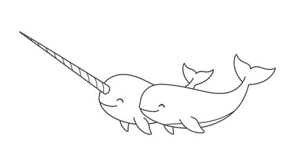 Whimsical Narwhals: Two endearing narwhals glide through the ocean, their playful expressions capturing the enchanting spirit of the sea. © AJM
