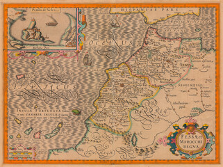 Fototapeta premium Antique north west african map. Ancient Morocco and Mauritania cartography