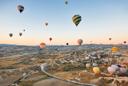 Balloons in rose valley, Cappadocia. Flights in Goreme. Turkey