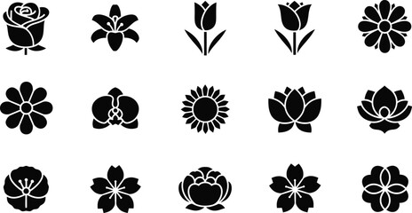 Black and white floral flowers silhouettes © Graphic Shops