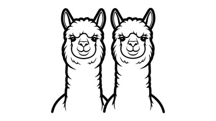 Fototapeta premium Alpaca Duo: A charming duo of alpacas stand side-by-side, their distinctive features and soft expressions. A picture of serenity, harmony and peace.