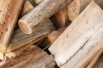 A heap of fire wood  in a close up view