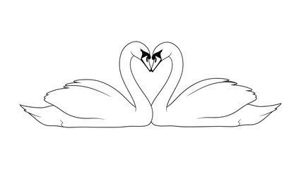 Swan Silhouette in a Heart: Two swans with graceful necks form a loving heart shape. A symbol of romance, this minimalist sketch captures pure devotion in monochrome. © Ajhar234