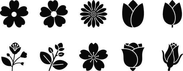 Black and white floral silhouettes on plain background flowers 1 © Graphic Shops