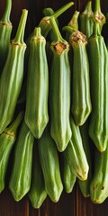 Fototapeta premium Fresh Green Okra Pods Close-up A Vibrant and Nutritious Addition to Your Healthy Meals and Dishes