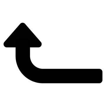 Black Curved Up Arrow Icon, L-Shaped Directional Pointer Isolated on White