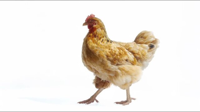 Domestic Chicken Hen Standing Isolated On White
