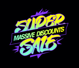 Obraz premium Super sale, massive discounts, vector banner design, graffiti street style lettering poster