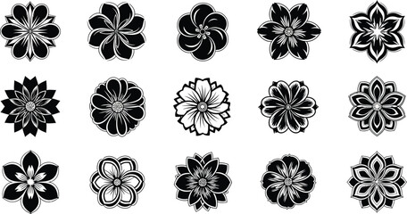 Black and white floral with various petal flowers petals shapes © Graphic Shops