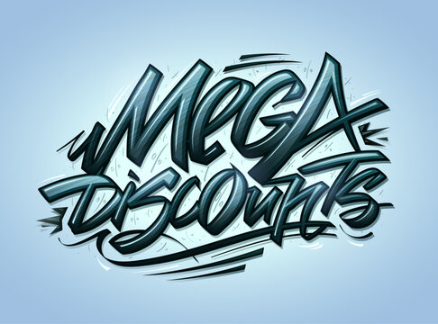Mega discounts, vector flyer template with hand drawn lettering