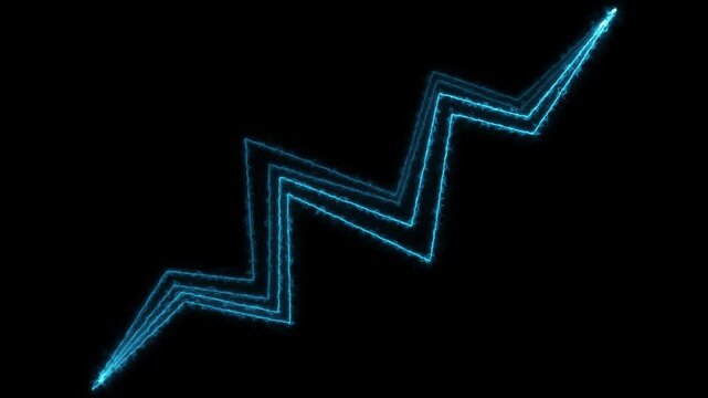 Abstract blue neon glowing zigzag lines path animation on black background for high tech motion