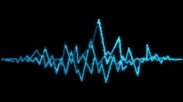 Abstract blue neon glowing energy zigzag lines pulse animation on black background loop 4k
