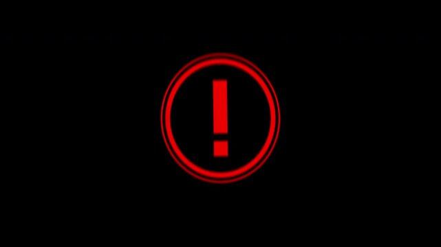 Red critical error message exclamation point in dark background, suitable for danger signs, alerts, notifications, safety graphics, caution messages, risk visuals.