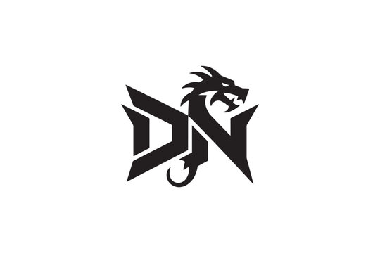 Distinctive dn monogram logo featuring an intricate dragon head design
