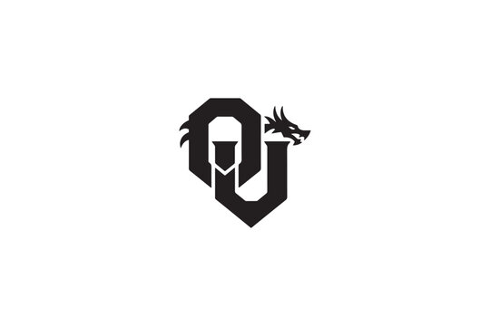 Distinctive ou logo featuring a fierce dragon head design graphic
