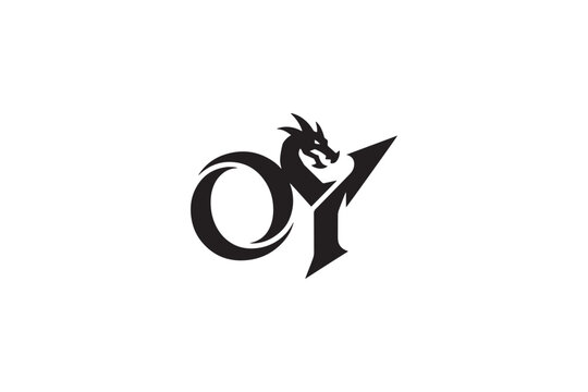 Distinctive oy logo design featuring a fierce dragon symbol embracing the letters
