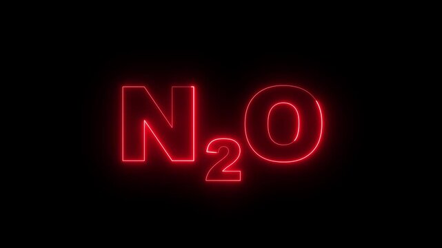 Glowing neon Nitrous Oxide gas animation on a black background. Representing the nitrous oxide molecule in a dramatic and mysterious style 4k video.